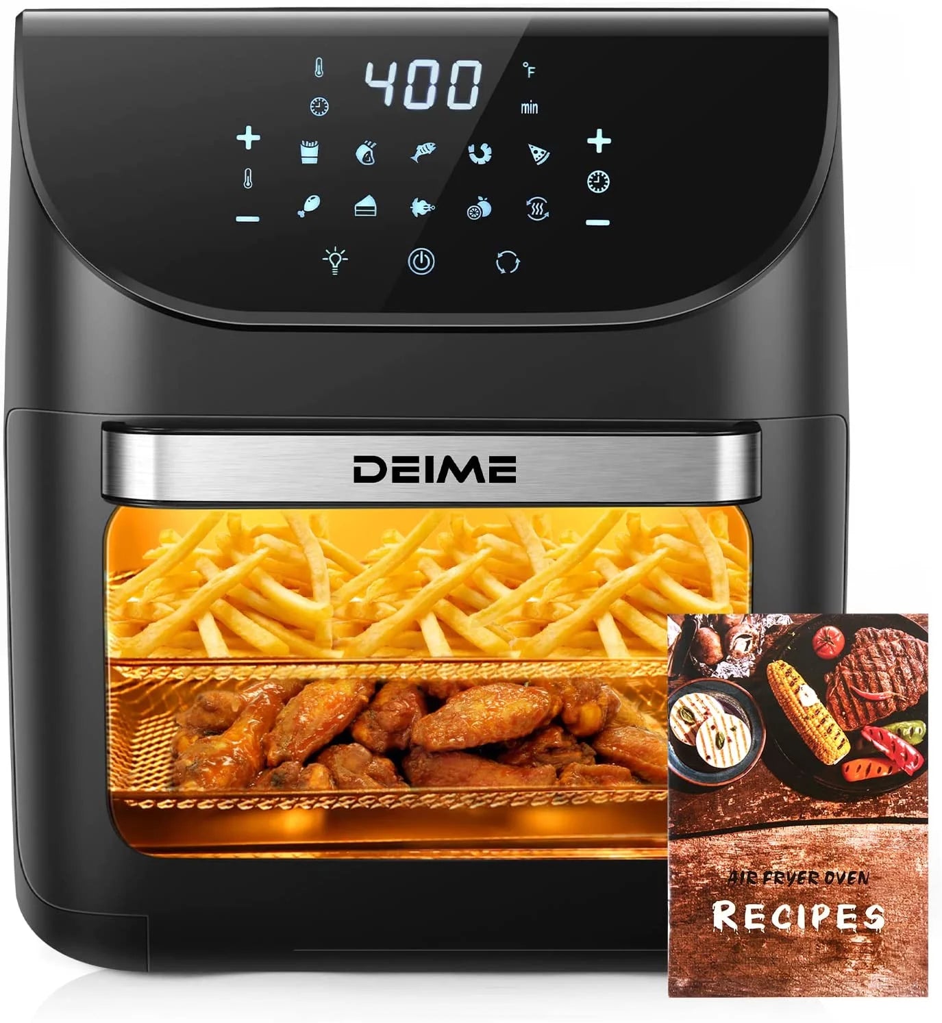 Excellent Air Fryer 12 QT 1700W Large Capacity Oilless Hot Air Fryers Oven Healthy Cooker with 10 Presets  Visible Cooking Window  LCD Touch Screen  6 Dishwasher Safe Accessories Included