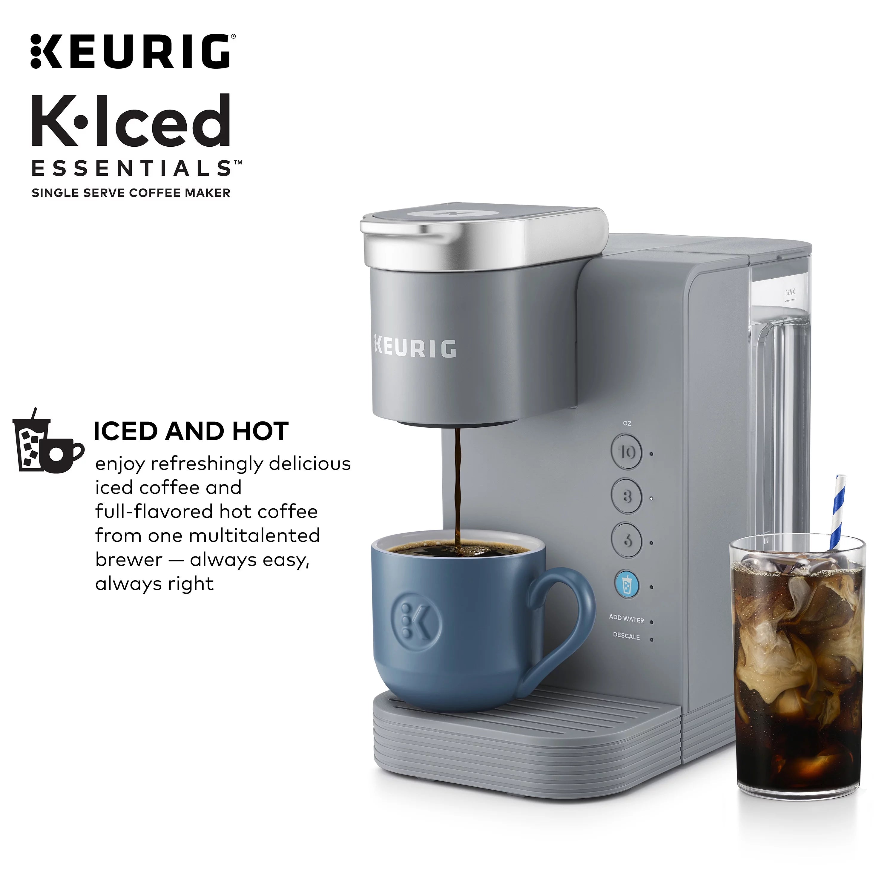 Keurig K-Iced Essentials Gray Iced and Hot Single-Serve K-Cup Pod Coffee Maker A122432