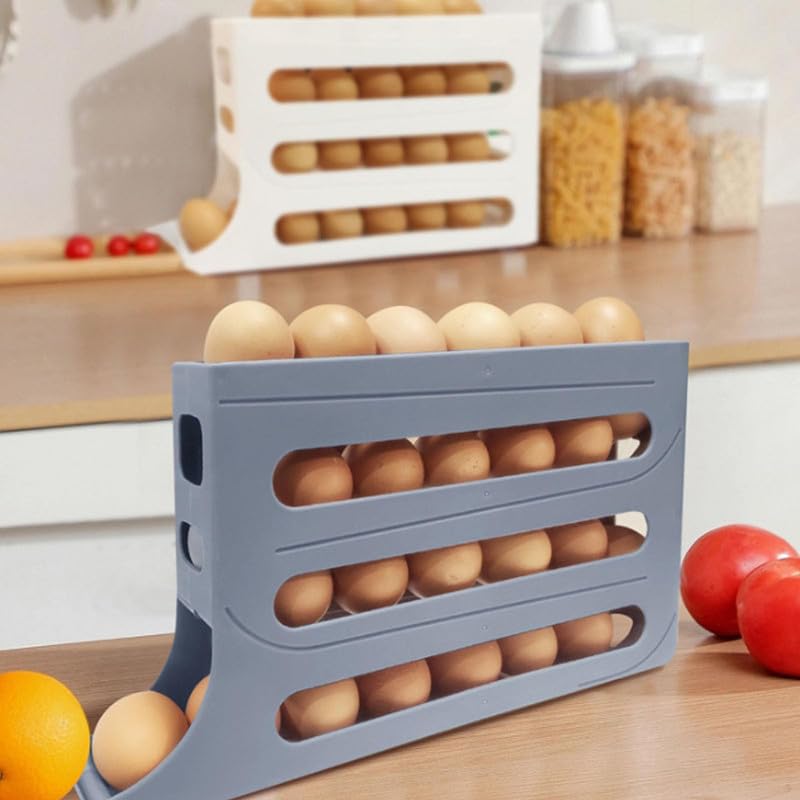 Egg Holder for Fridge 30 Egg Container with Auto Rolling Tray (Gray) J76567