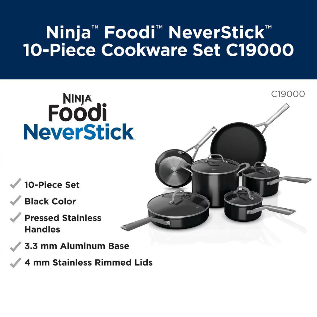Ninja C19000 Foodi NeverStick 10-Piece Cookware Set, Black V640223