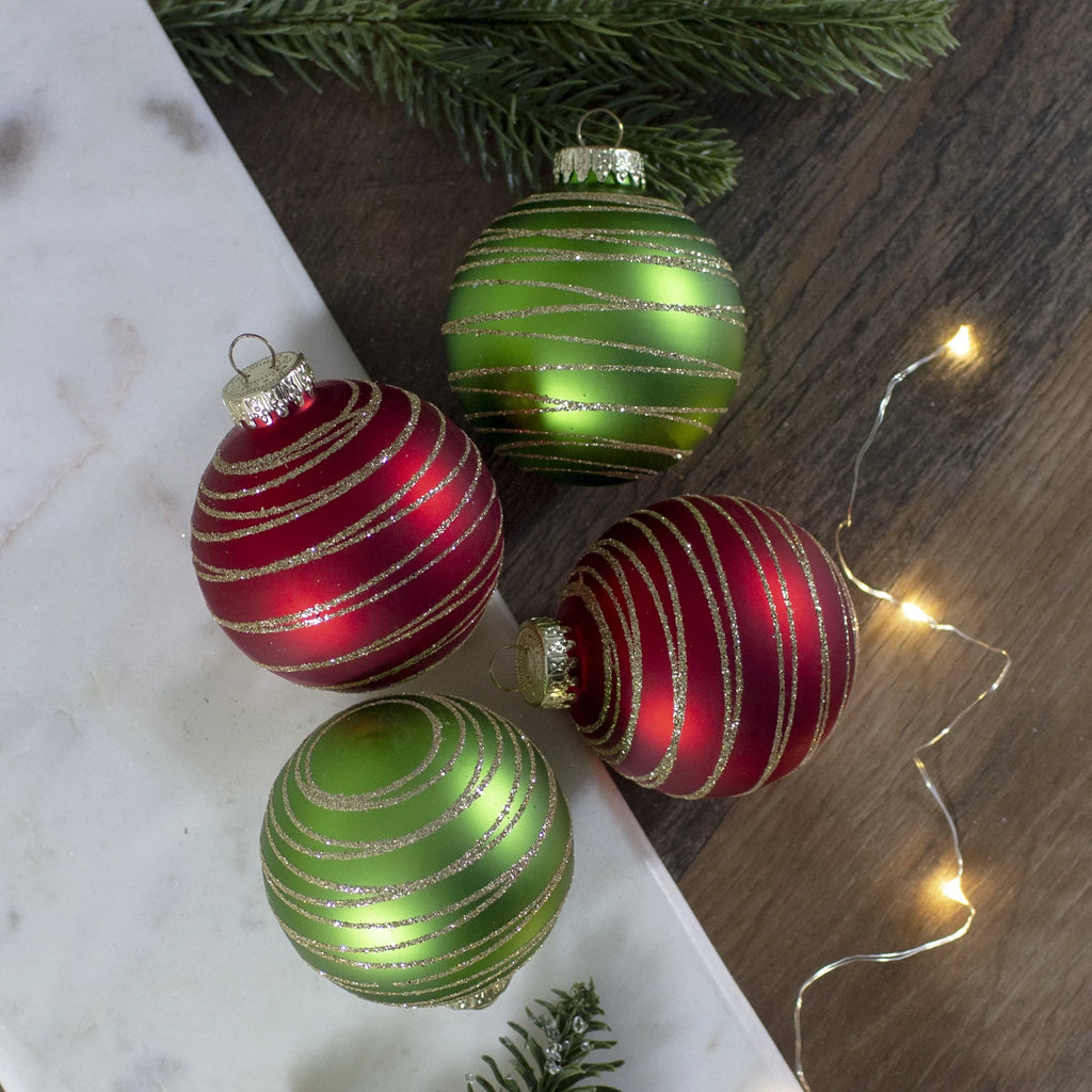 Northlight 4ct Glass Red and Green Matte Christmas Ball Ornaments 80mm I300