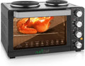 NutriChef 30 Quarts Kitchen Convection Oven - 1400 Watt Countertop Turbo, Rotisserie Roaster Cooker with Grill, Griddle Top Rack, Dual Hot Plates, Toaster, Baking Tray, Skewers and Handles - PKRTO
