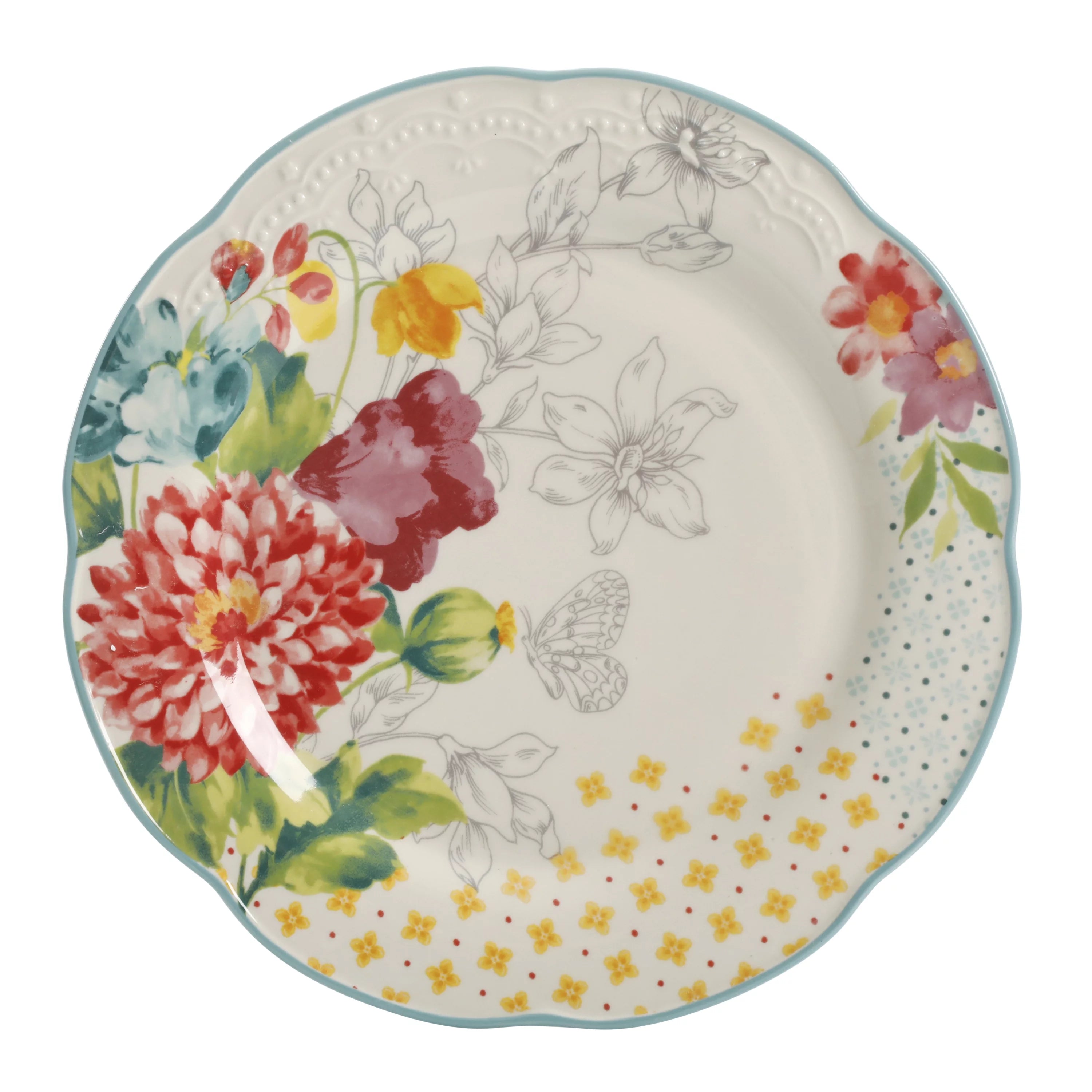 The Pioneer Woman Blooming Bouquet White Ceramic 12-Piece Dinnerware Set W31027