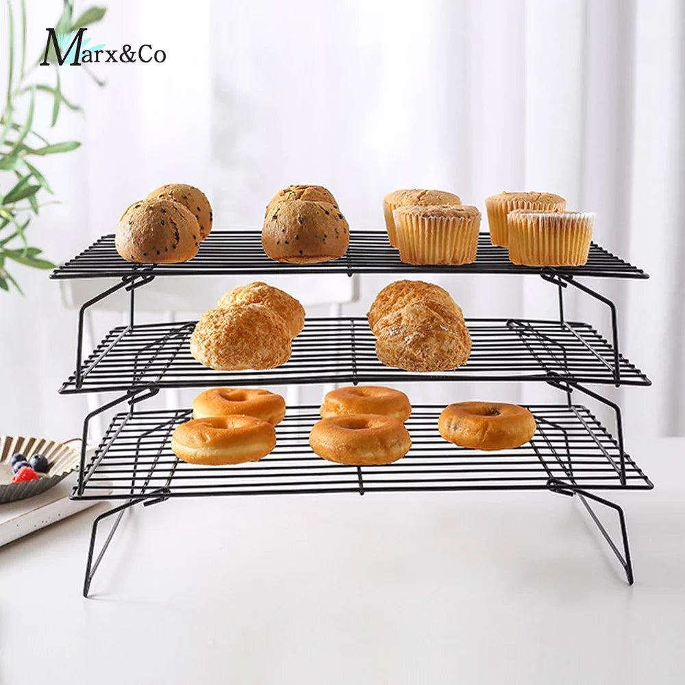 3-Tier Stackable Stainless Steel Cooling Rack with Folding Legs, 15"x10" Q505867