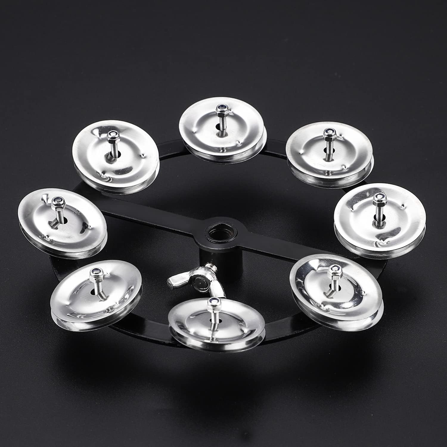 Facmogu 5.5 Inch Mountable Hi-hat Tambourine with 8-pair Steel Jingles, Black E964