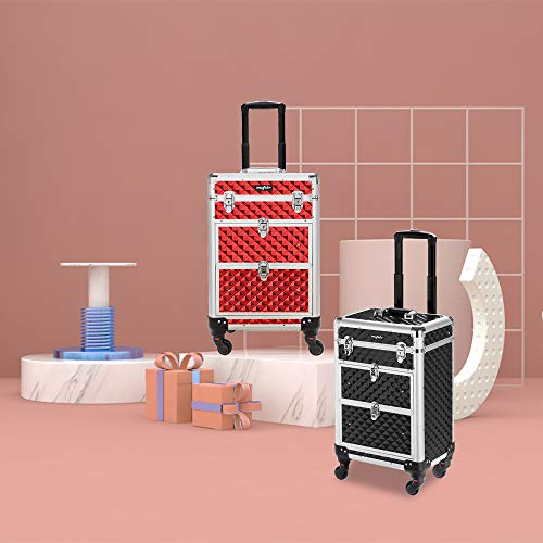 Aluminum Rolling Makeup Train Case with Removable Wheels, Red S2718