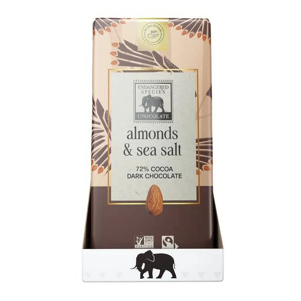Endangered Species Dark Chocolate Bar with Sea Salt & Almonds, 3 oz, 12-Pack P631