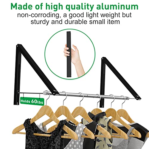 Wall Mounted Folding Drying Rack Aluminum White 2 Racks with Rod L5210
