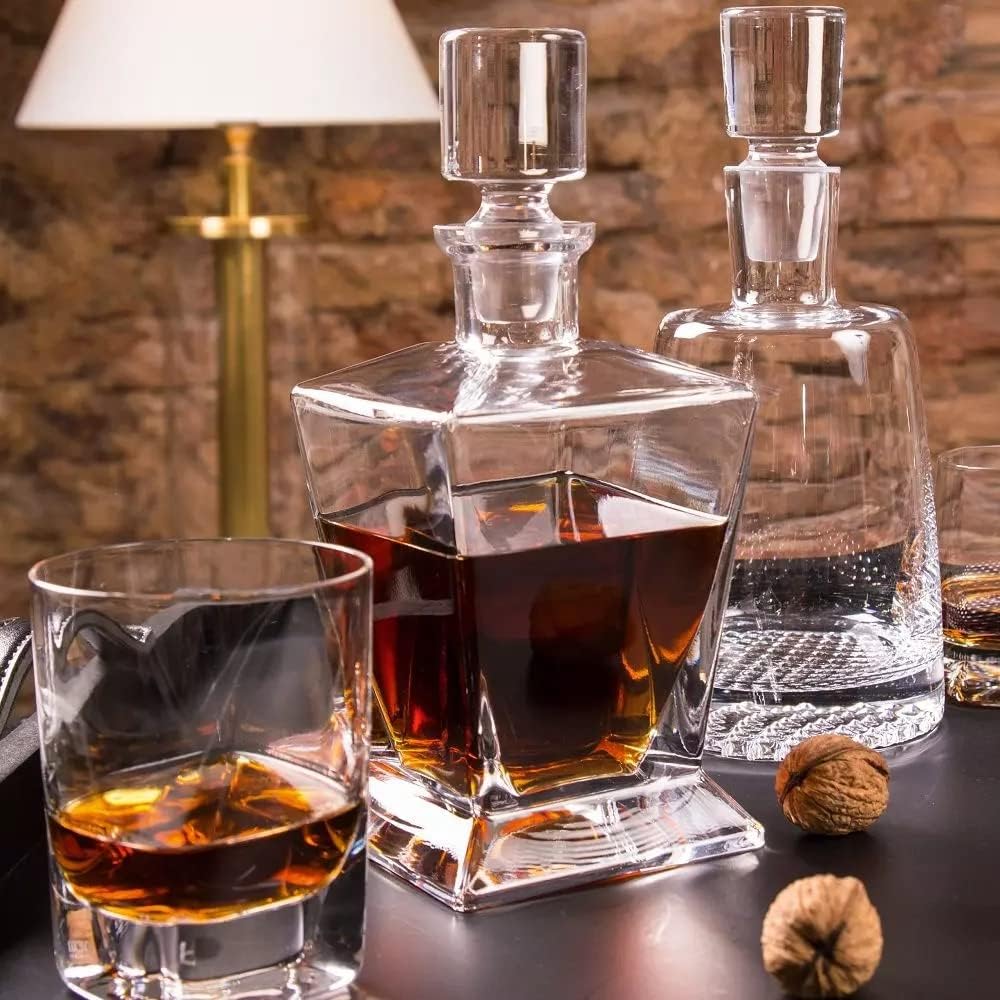Krosno Whiskey Decanter Carafe with Stopper, 25.4 oz, Caro Collection, Made in Europe Q540043