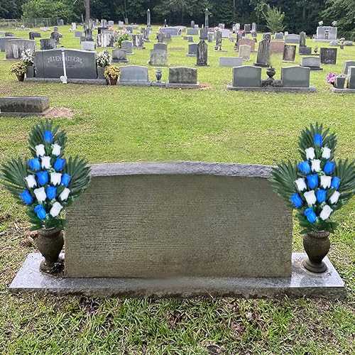 2 Sets Artificial Cemetery Flowers with 2 Nail Vases, Outdoor Grave Decorations L71549