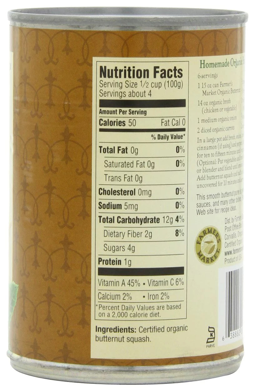 Farmer's Market Foods Organic Butternut Squash, 15 oz Cans (Pack of 12) K4574