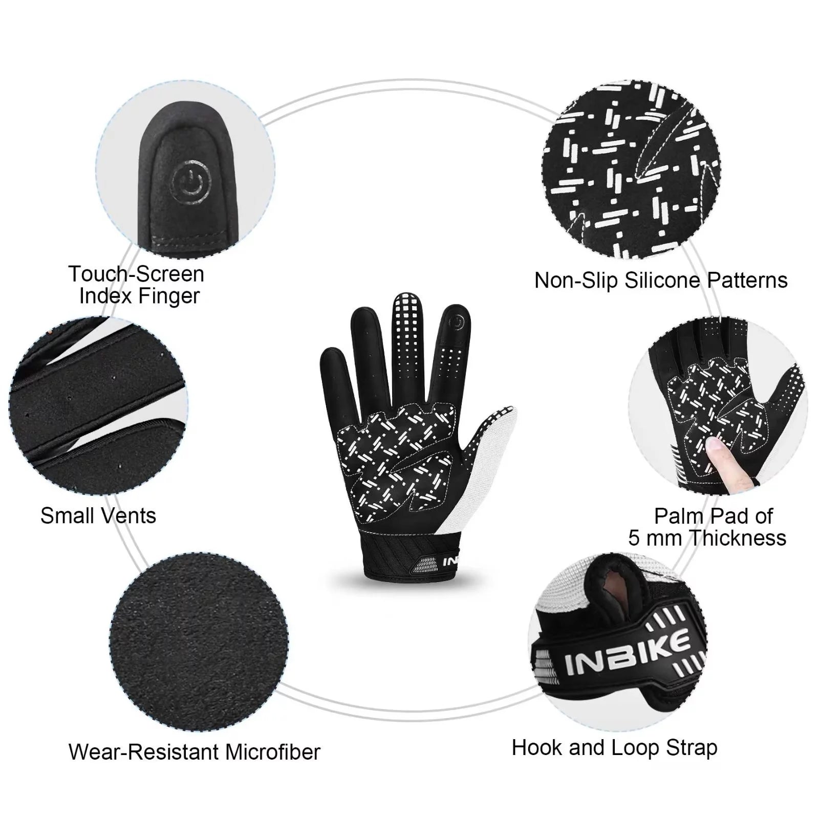 INBIKE Cycling Gloves Road Bike MTB Lightweight Touchscreen Non-Slip Palm Pad J7512