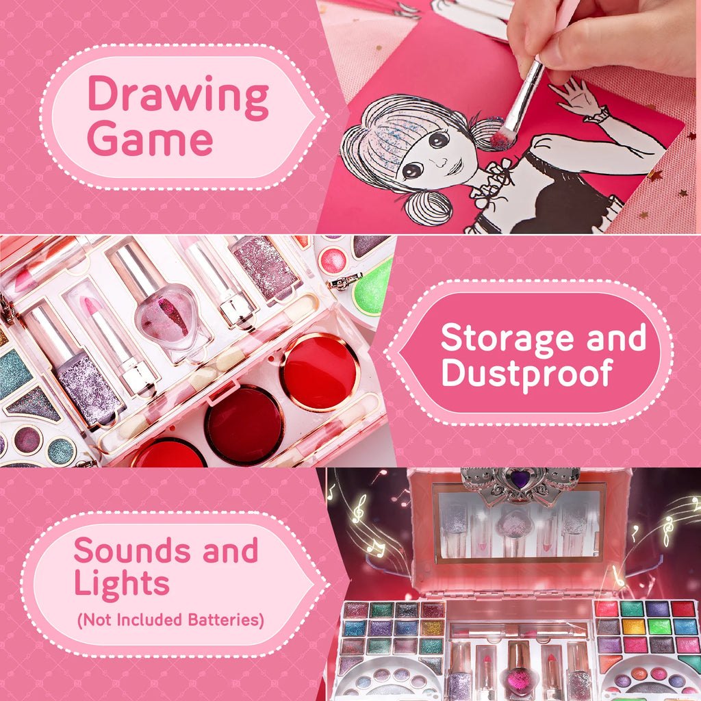 Welltop Kids Makeup Kit Toys for Girls 90 Pcs Washable Play Set H8334