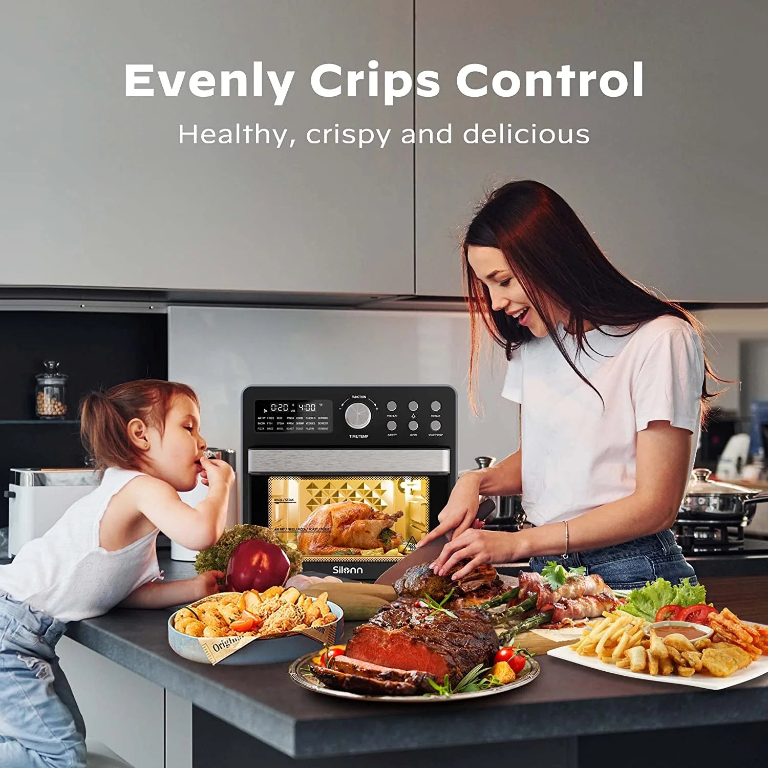 16 Quart Air Fryer Toaster Oven Combo, 1600W, Black C171