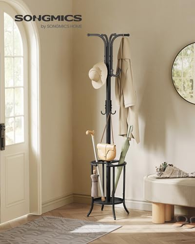 SONGMICS Coat Rack Freestanding with 12 Hooks, Ink Black T2720