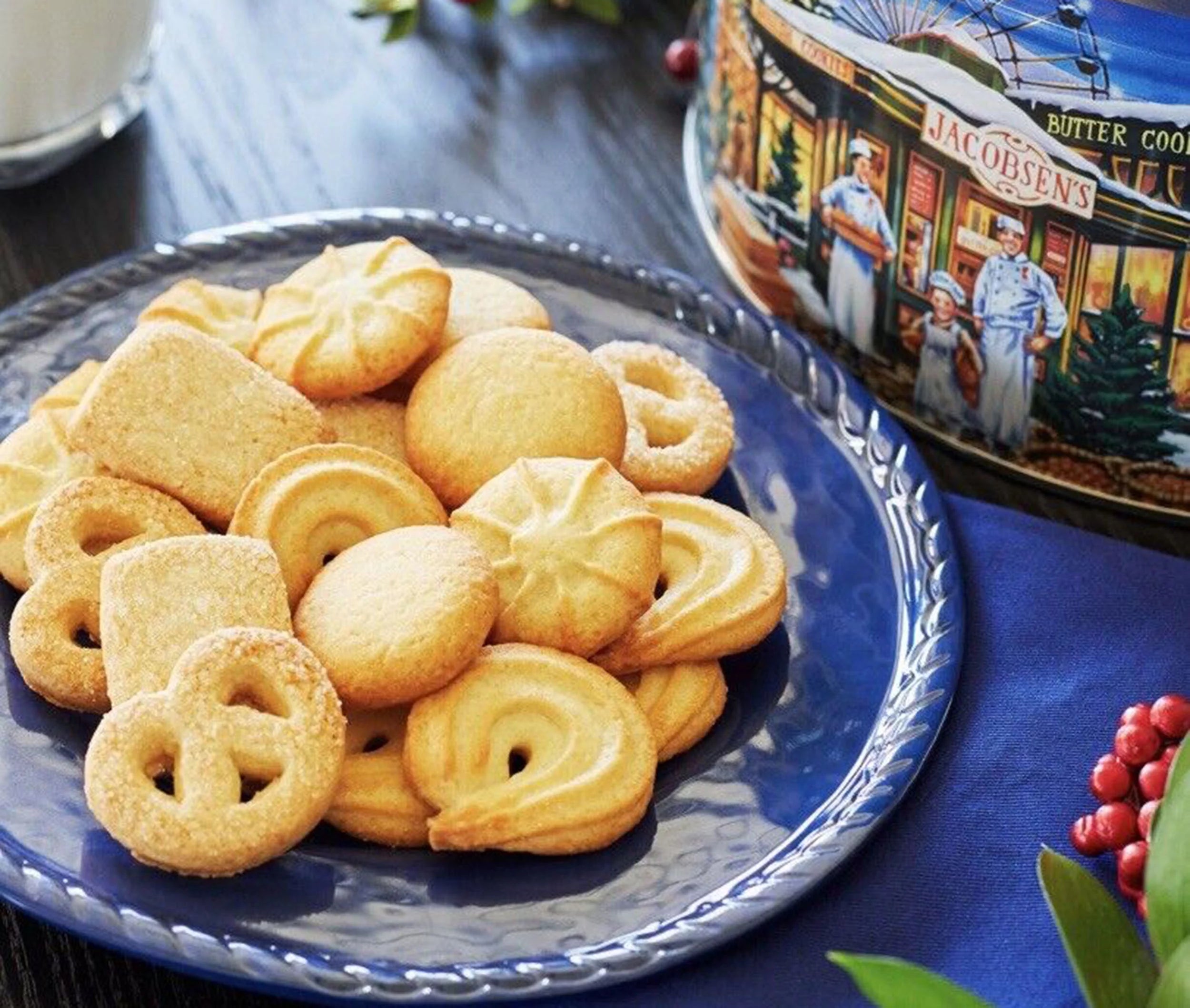 Jacobsens Danish Butter Cookies Skating Rink Gift Tin 24 Oz. with Stainless Steel Tongs F94366