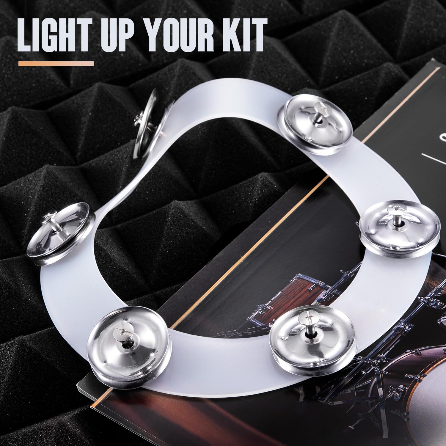 Facmogu Cymbal Hi-hat Tambourine, Silicone Single Row with Stainless Steel Jingles C3778