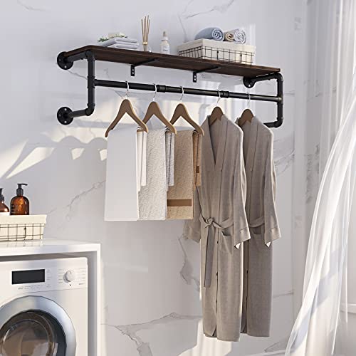 GREENSTELL Wall Mounted Clothes Rack with Top Shelf, 45.5in Industrial Pipe Garment Rack M889