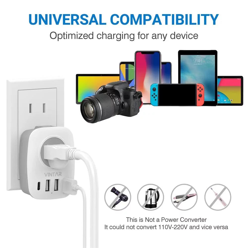 VINTAR Travel Adapter US to UK, Type G Plug, 4 USB Ports, 2 Pack C363257