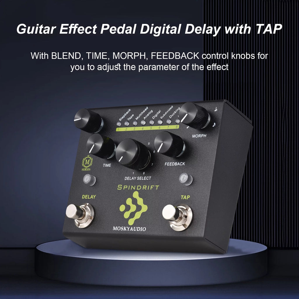 MOSKYAudio SPINDRIFT Guitar Pedal with 8-Mode Delay Selection F985