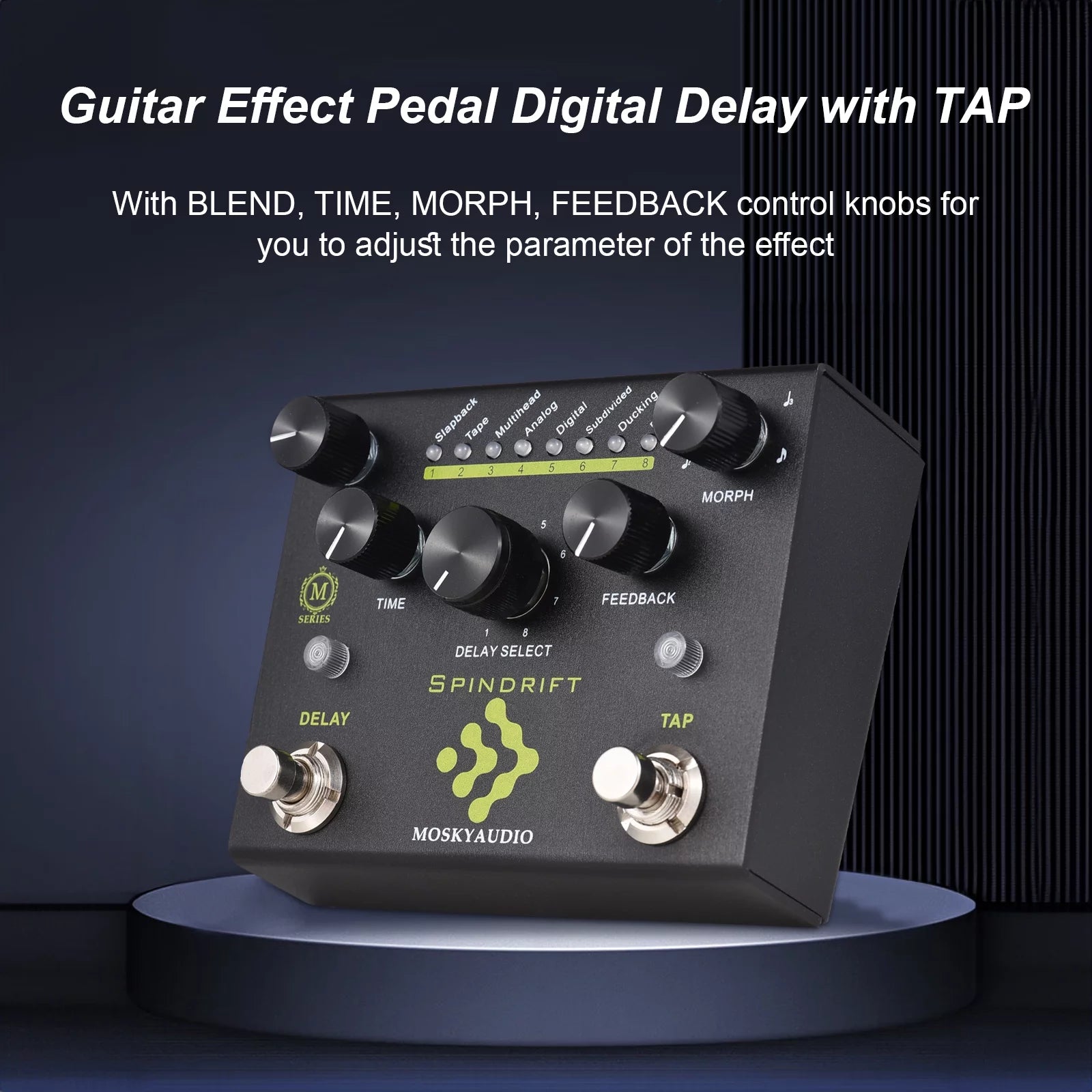 MOSKYAudio SPINDRIFT Guitar Pedal with 8-Mode Delay Selection F985