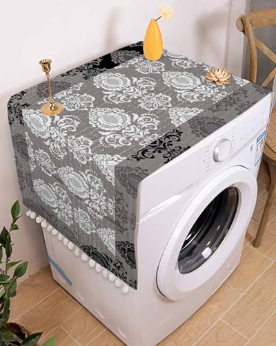 Microwave Oven Dust Cover, Vintage Floral Grey Black White, Anti-Slip with Storage Pockets S374