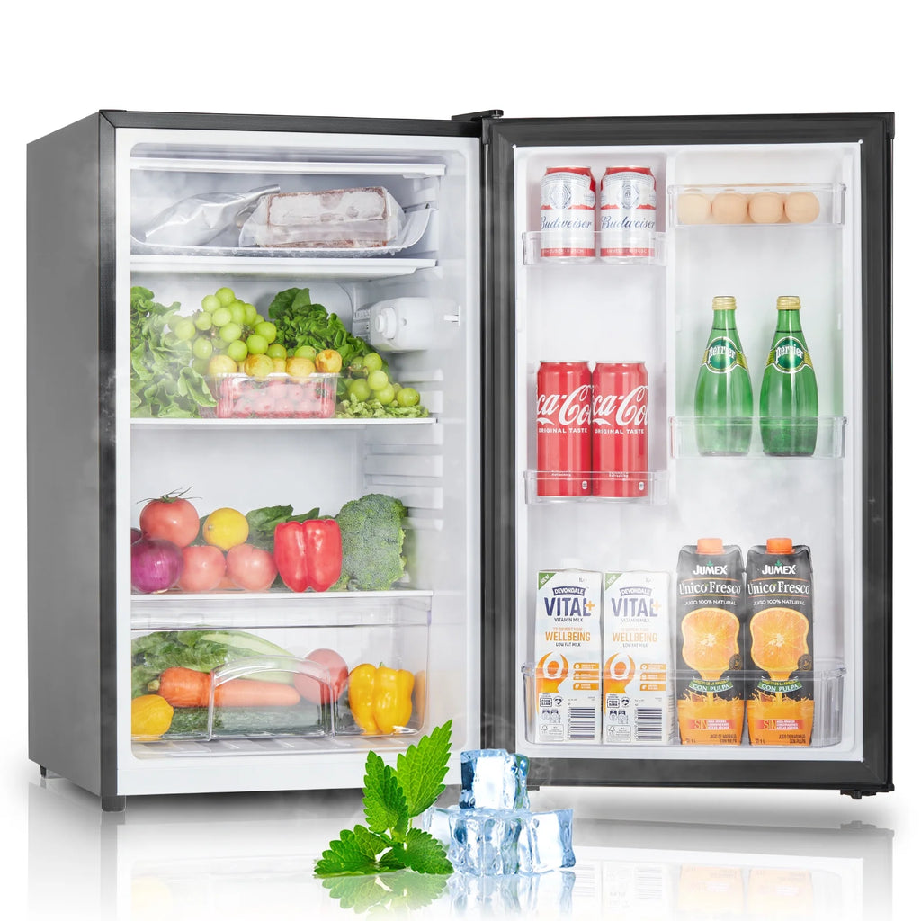 4.4 Cu.Ft Mini Fridge with Freezer, Compact Freezer Compartment, 5 Adjustable Thermostat Control, Low Noise, Small Fridge for Bedroom Apartment Dorm and Office, Black