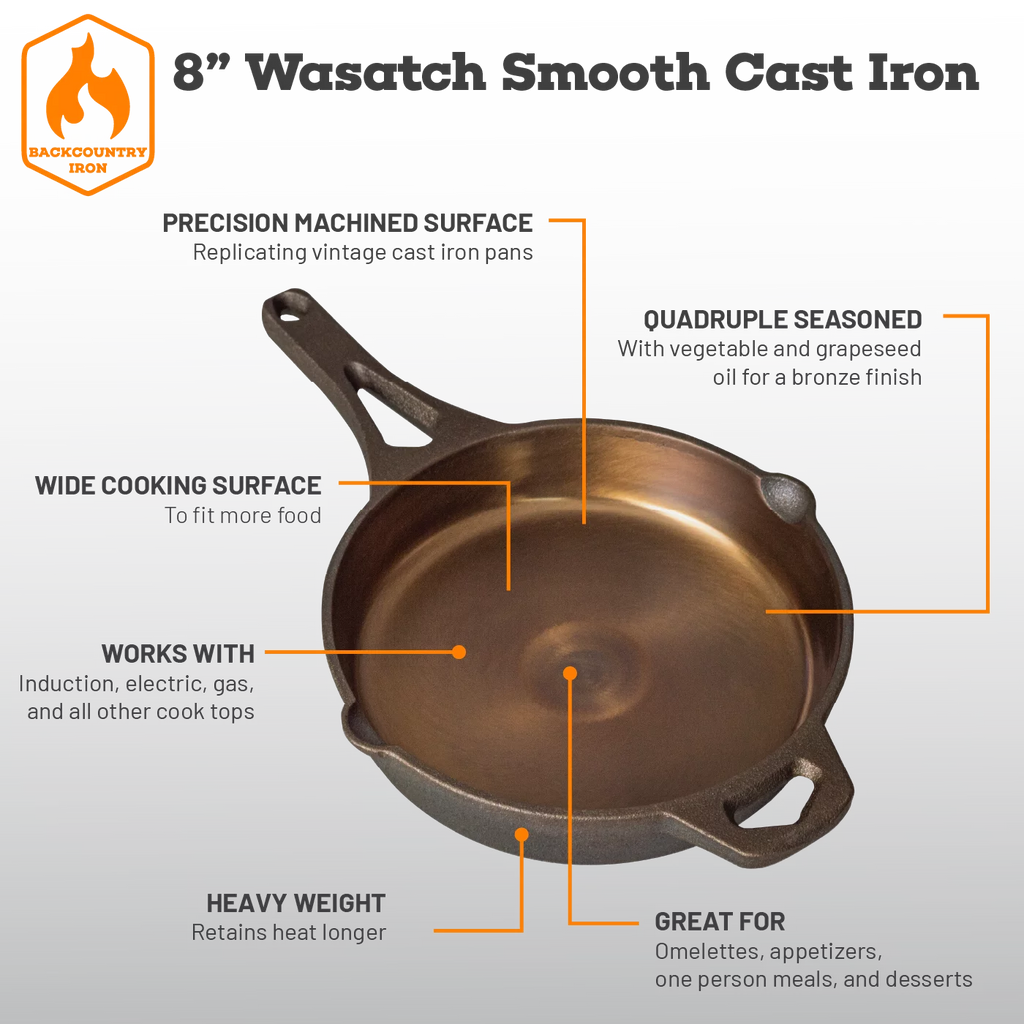 Backcountry Iron 8 Inch Pre-Seasoned Round Cast Iron Skillet J750