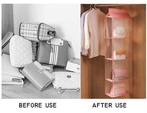 AARAINBOW Hanging Clear Handbag Purse Organizer for Closet with Hook, 4 Pockets, Gray H76508