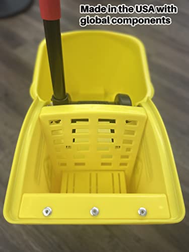 Rubbermaid Commercial 31 QT Tandem Mop Bucket with Wringer on Wheels, Yellow E9339
