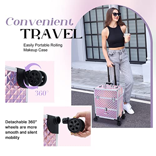 Adazzo Professional Rolling Makeup Case for Makeup Artists Cosmetic Train Case D974