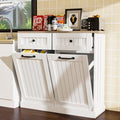 HTK Double Tilt Out Trash Cabinet – Farmhouse Hidden Trash Can Kitchen Cabinet, Space-Saving Design, Additional Storage, Fits 2x10 Gallon Bins, with Pull-Out Drawers (White)