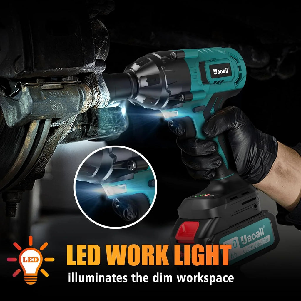 YGDU 1000Nm Cordless Impact Wrench 1/2 with 2x 4.0Ah Batteries & Charger S7661