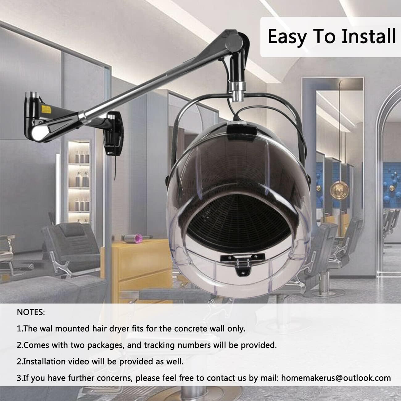 Samger Retractable 900W Wall Mounted Hair Hood Dryer with Swivel Arm A801024