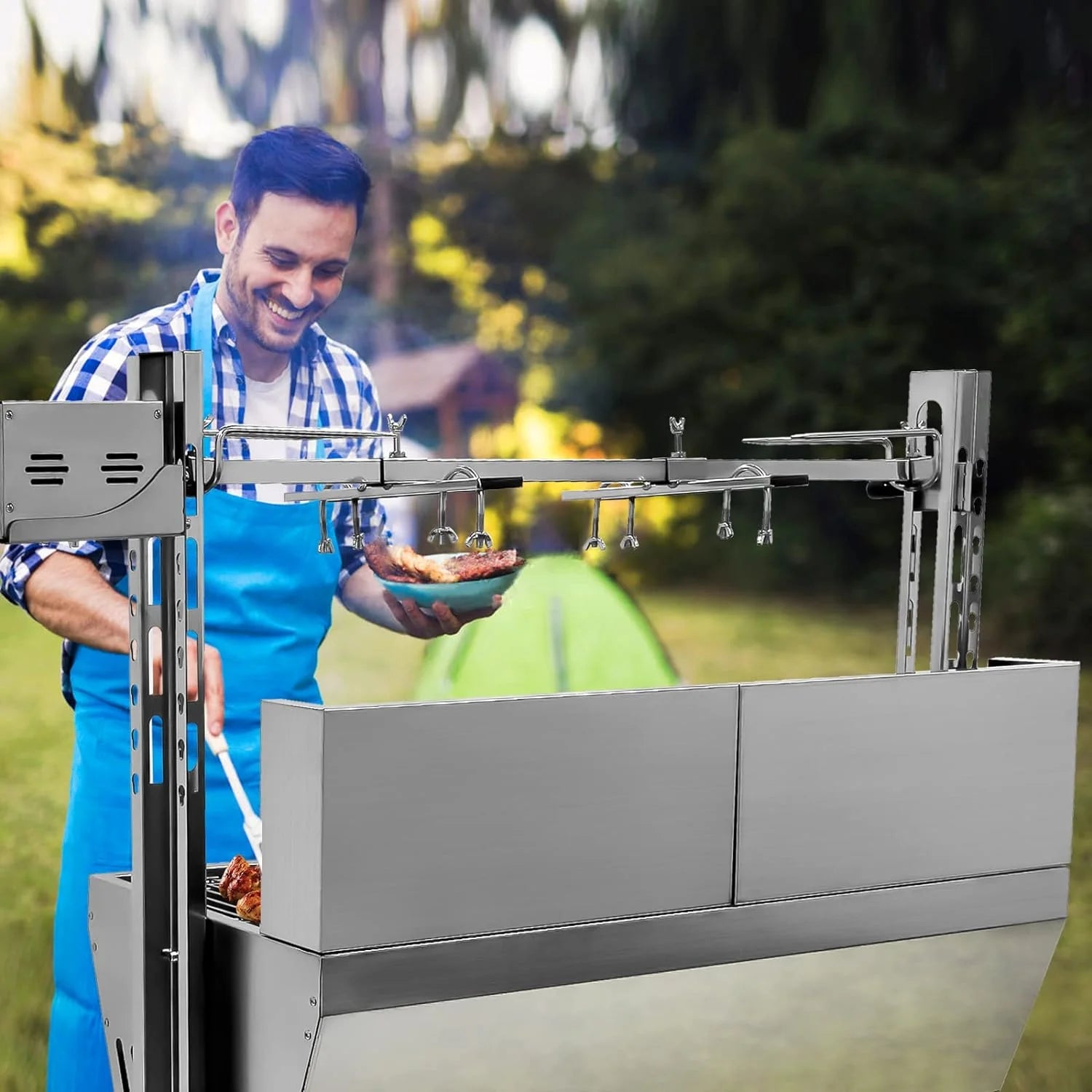 Stainless Steel Rotisserie Grill with Back Cover Guard, 25W Motor, 37'' Charcoal BBQ Z68024
