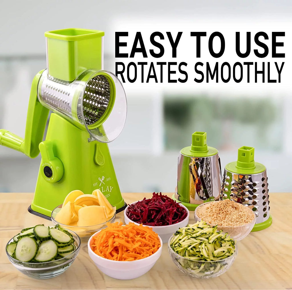 Zulay Kitchen Rotary Cheese Grater with 3 Stainless Steel Blades, Light Green A39278