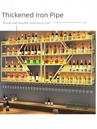 79/94/118" Metal Wall Mounted Wine Rack with LED Light, Black with Blue LED, 3 Tier V78079