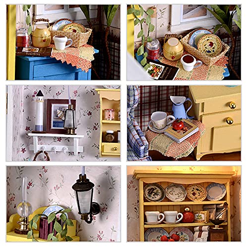 Kisoy Dollhouse Miniature with Furniture Kit, Handmade DIY House Model for Teens Adult Gift M30855
