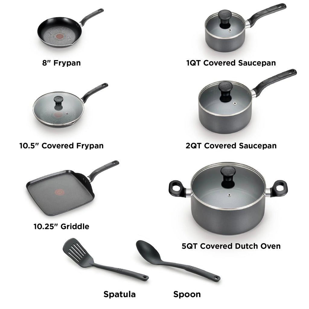 T-fal Easy Care Nonstick Cookware 12 Piece Set Grey J1374