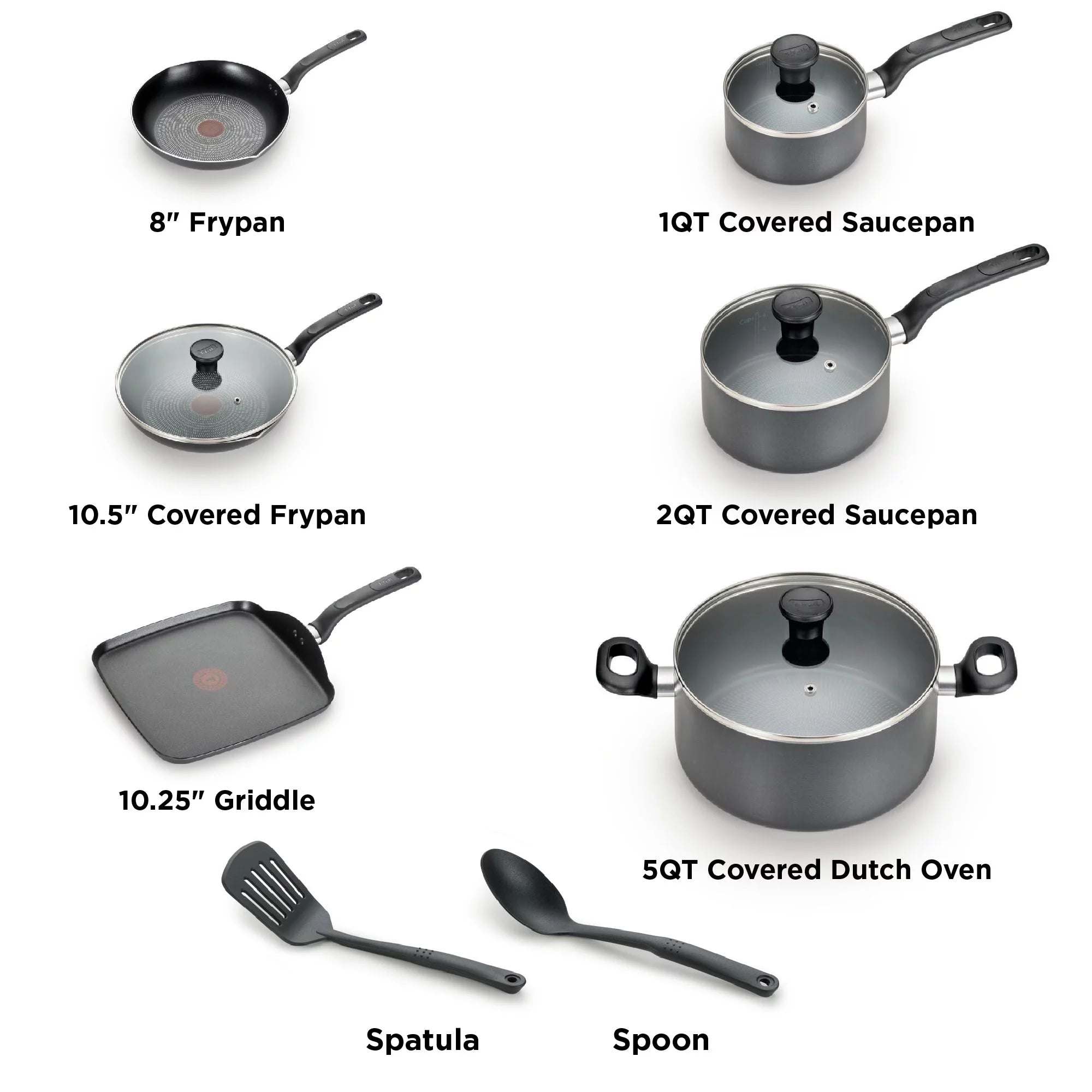 T-fal Easy Care Nonstick Cookware 12 Piece Set Grey J1374
