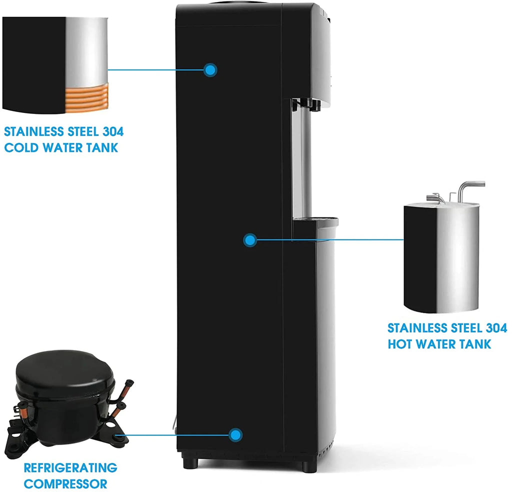 COSVALVE 5 Gallon Hot Cold Water Dispenser Cooler with Child Safety Lock, Black A528410