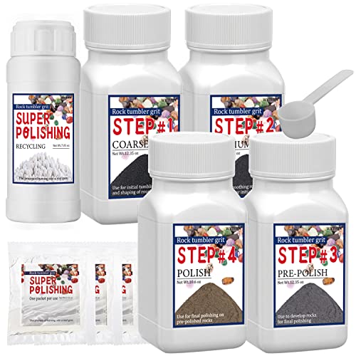 Rock Tumbler Grit Set, Rock Tumbler Grit Polish Refill - 4 Basic Step Tumbling Media (Coarse/Medium Grit/Pre-Polished/Final Polish), Rock Tumbler Set 2.0 for Any Brand of Rock Polisher