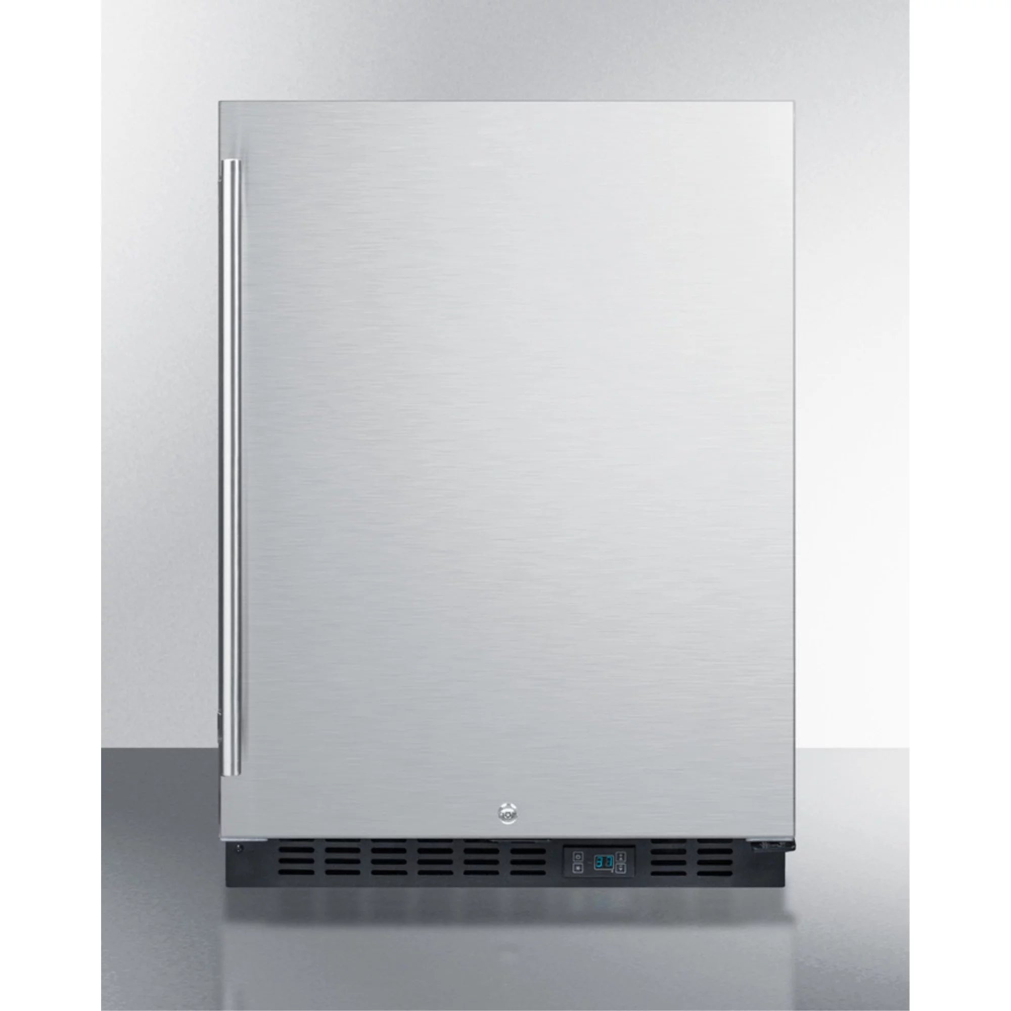 Built-in undercounter commercial refrigerator with SS interior, door, and cabinet