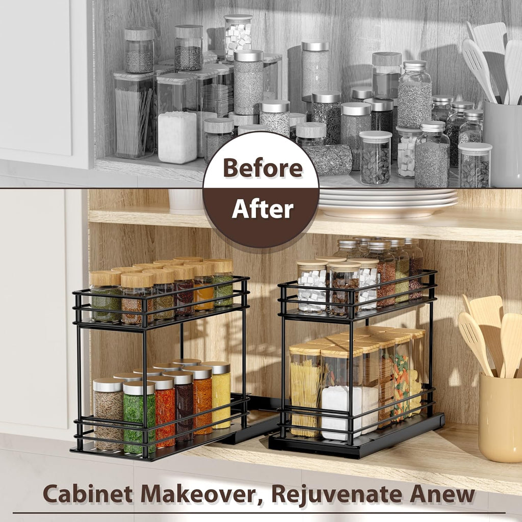 Tikea Spice Rack Organizer 2-Pack, 2-Tier Pull Out for Kitchen Cabinet S2816