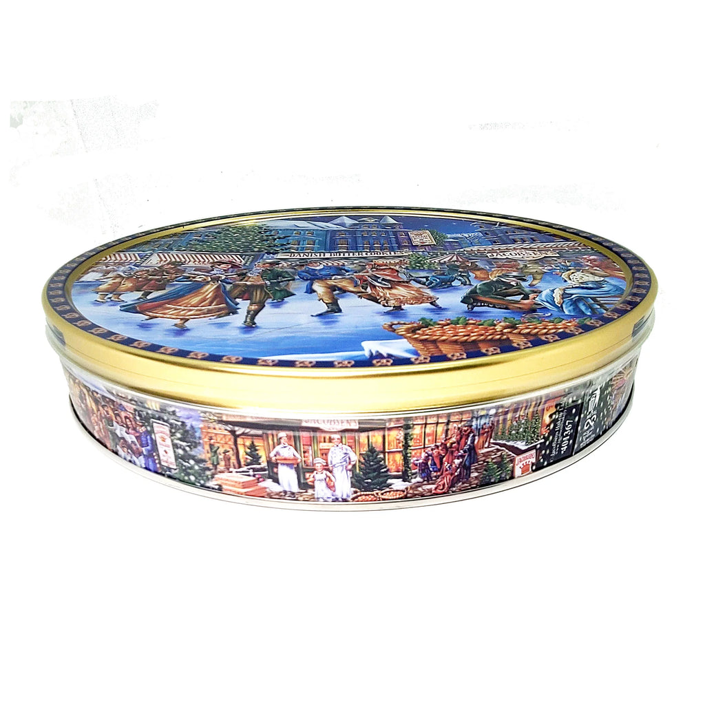 Jacobsens Danish Butter Cookies Skating Rink Gift Tin 24 Oz. with Stainless Steel Tongs F94366