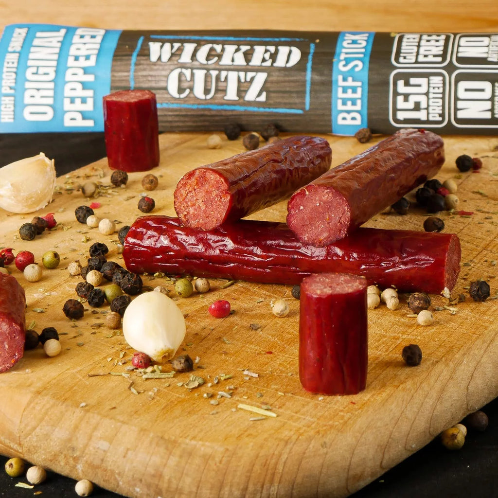 Wicked Cutz Premium Beef Jerky Sticks, 6-Flavor Variety Pack, 18-Pack Q51540