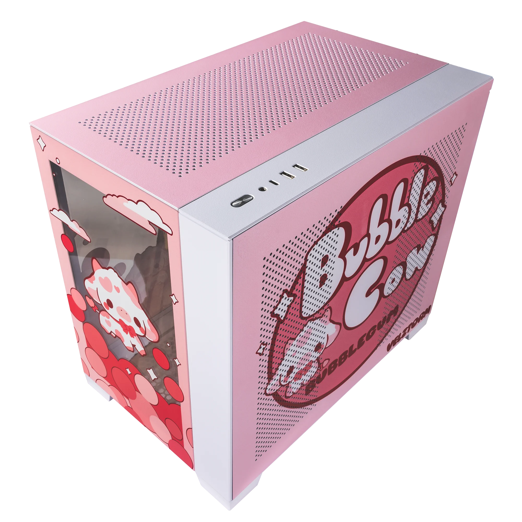 Velztorm Bubble Cow Custom Art Aluminum Tempered Glass O11 Dynamic Mini Rose Pink Gaming Computer Case D216277