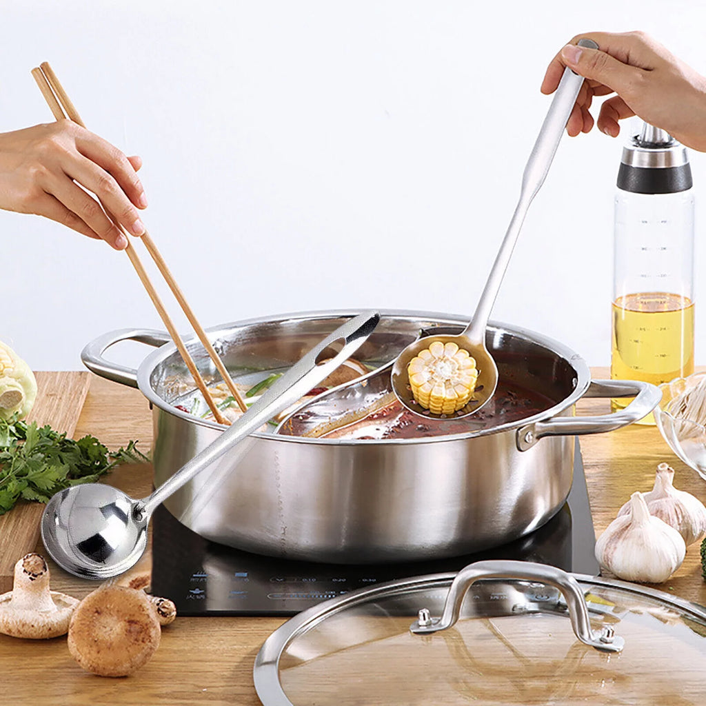 Stainless Steel Shabu Hot Pot Induction Cooker Gas Stove Compatible Pot Silver