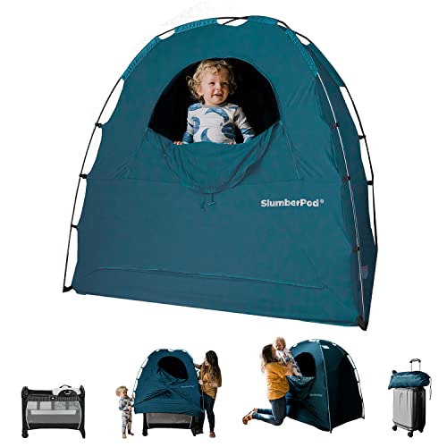 SlumberPod The Original Blackout Sleep Tent Travel Essential for Babies and Toddlers, Mini Crib and Pack N Play Cover, Sleep Pod for Kids with Monitor Pouch and Fan Pouch, Blocks 95%+ Light, Teal
