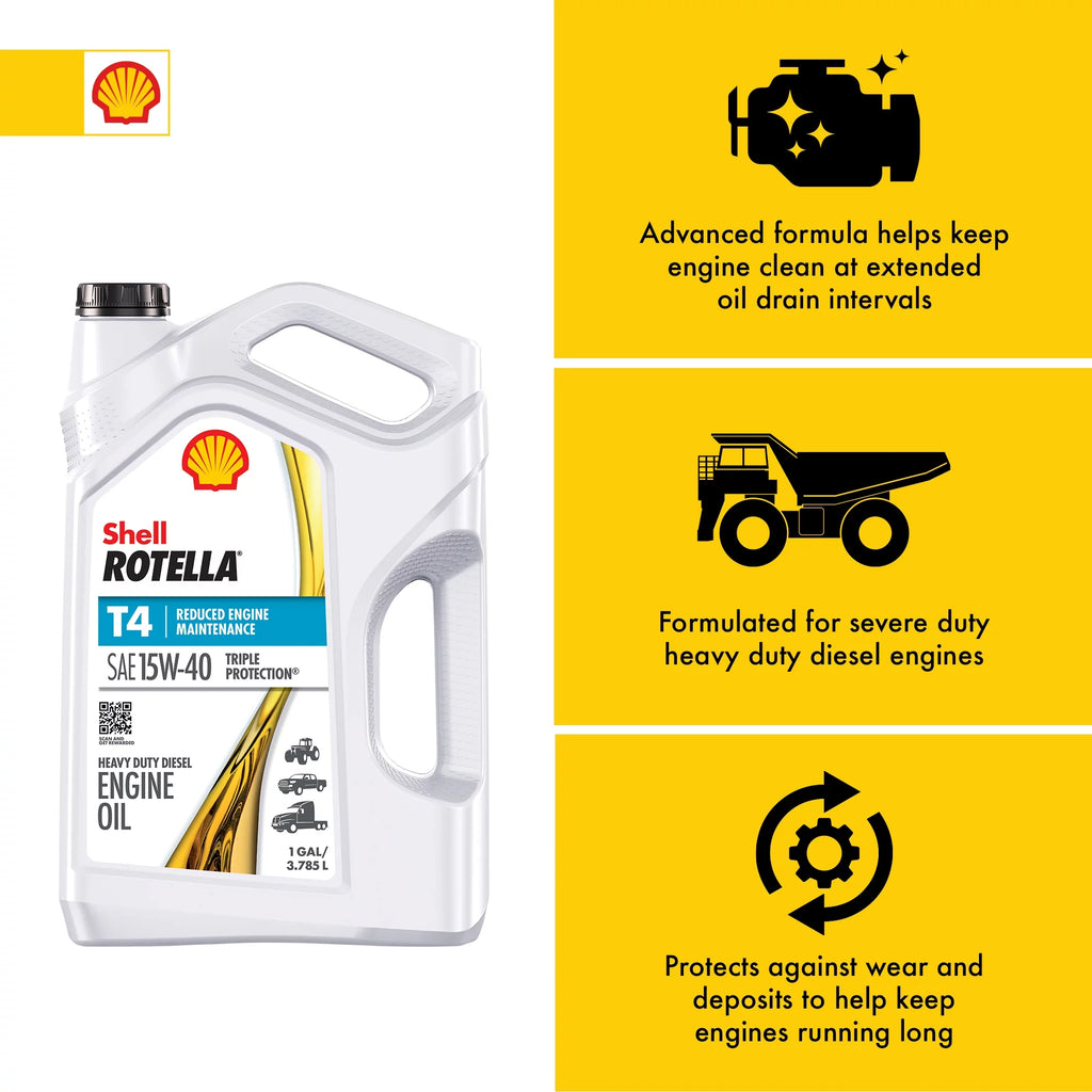 Shell Rotella T4 Triple Protection 15W-40 Diesel Motor Oil 1 Gallon 3 Pack P776